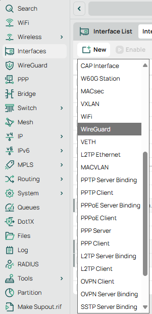 Adding a WireGuard interface in RouterOS 7