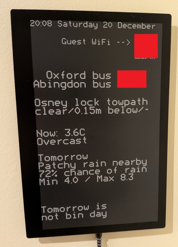 ePaper display with Osney towpath flooding information on it