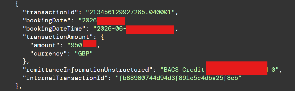 CAF transaction via GoCardless Bank Account Data API