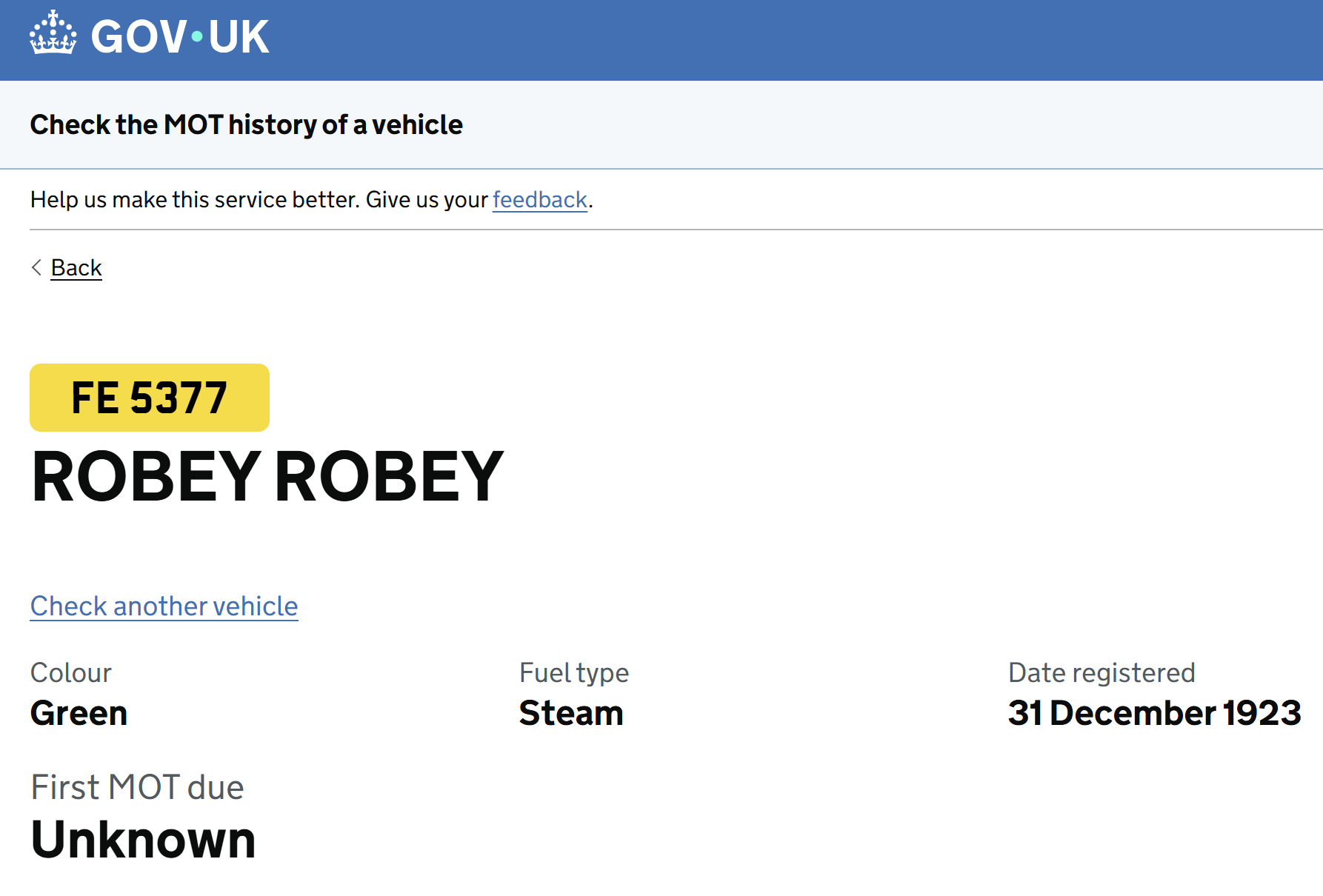 Yes, the steam engine had a real number plate